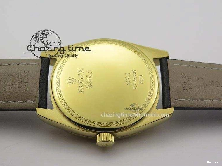 MiroTime 0114 Stylish Cellini Date YG White Stick Dial On Black Leather Strap A 3881